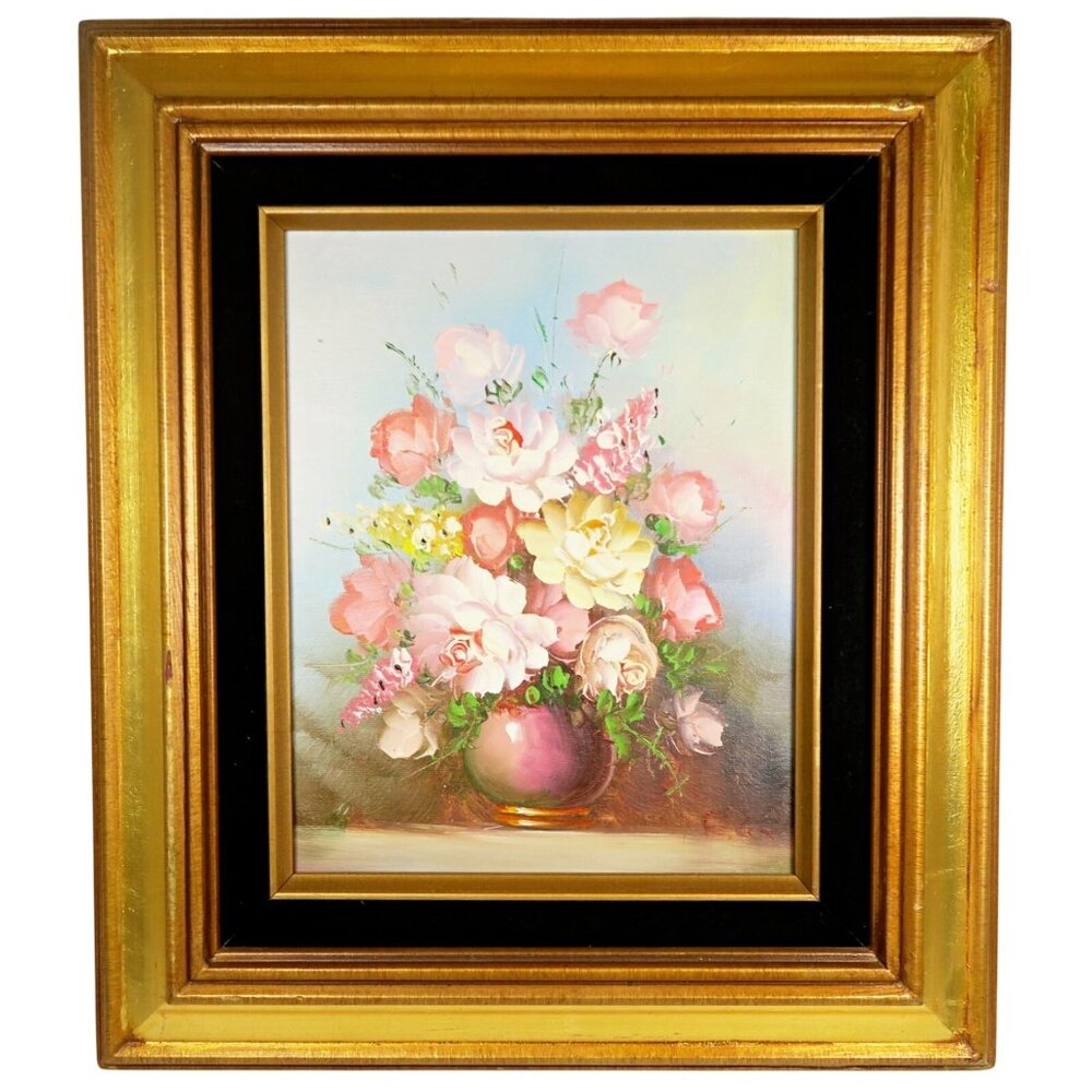 Robert Cox Signed 14x15" Oil Painting Pink Rose & Snapdragons Still Life